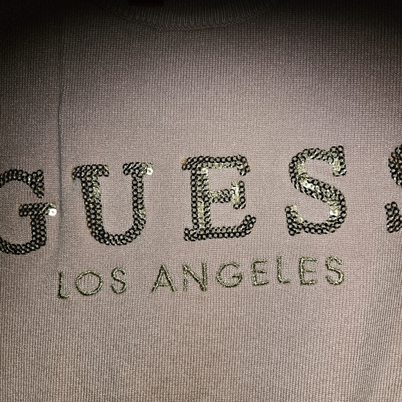 GUESS Los Angeles lightweight sweater Girls Size 10 Pink, White and gold sequins - Picture 4 of 4